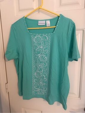 Alfred Dunner Turquoise Short-Sleeve Embellished Tee